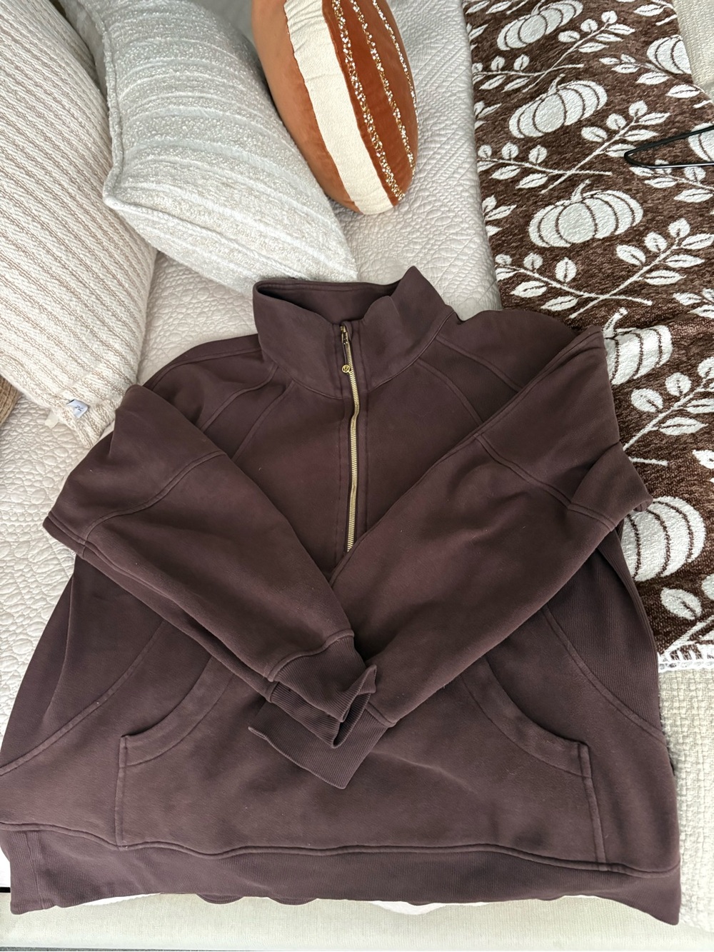 Lululemon scuba full length funnel zip chocolate brown with gold zipper